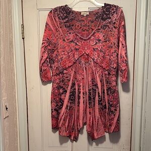 ONE WORLD Orangish and Black Patterned Tunic